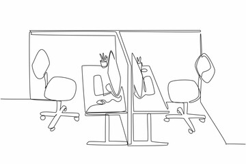 Aufkleber - Single continuous line drawing cubicle office facing each other. Designed for easy coordination between coworkers. Convenience. Neat. Clean. National Cubicle Day. One line design vector illustration