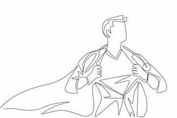 Poster - Single one line drawing male doctor wearing robe and wings. Worker who must always be ready when needed at any time. Professional. National Superhero Day. Continuous line design graphic illustration