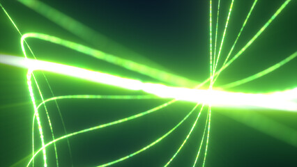 Poster - Intense green energy beams converge at a central point, forming a burst of light in a futuristic visual style