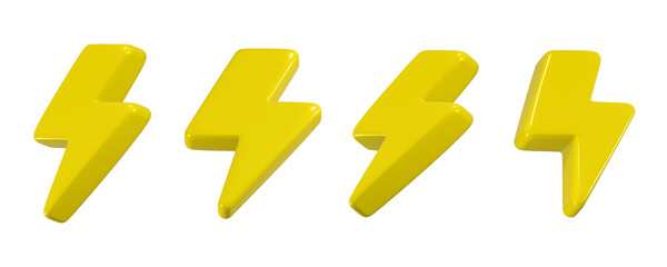 Poster - 3D yellow lightning bolt icon  isolated on transparent background
