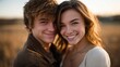 © si9nzation - Smiling young couple embracing in the warm golden hour light creating a portrait of youthful friendship love and happiness with a blurred natural background