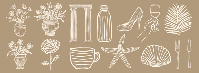 Poster - Elegant vintage line art collection, element vector set