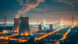 © abdullah - Nuclear power station at night with industrial smoke and steam rising from cooling towers into the sky, symbolizing energy production and environmental concerns