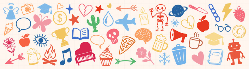 Poster - Colorful playful icon collection, element vector set