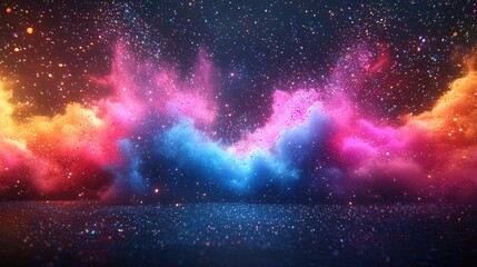 Aufkleber - Colorful, vibrant clouds of glitter and sparkles against a dark background.