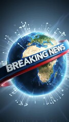 Breaking News Template intro for TV broadcast news show program with 3D breaking news text and badge, against global spinning earth cyber and futuristic style