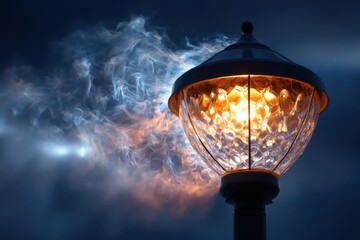 Poster - Creative lamp glowing with swirling smoke against a dark sky at dusk