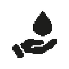 Fototapete - Hand Holding Water Drop Pixel Art Icon. Water Conservation, Sustainability, And Environmental Protection Symbol. Eco-Friendly Practices. Isolated Vector Illustration