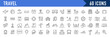 © iiierlok_xolms - Travel and tourism web icons in line style. Airplane, trip, beach, passport, luggage, camping, hotel, summer vacations, collection. Vector illustration.