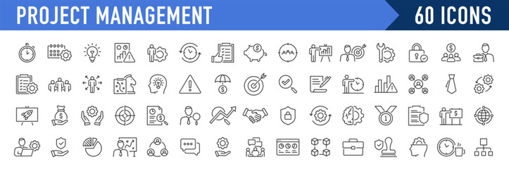Poster - Project Management web icons in line style. Schedule, human resource, management, development, planning, strategy, collection. Vector illustration.
