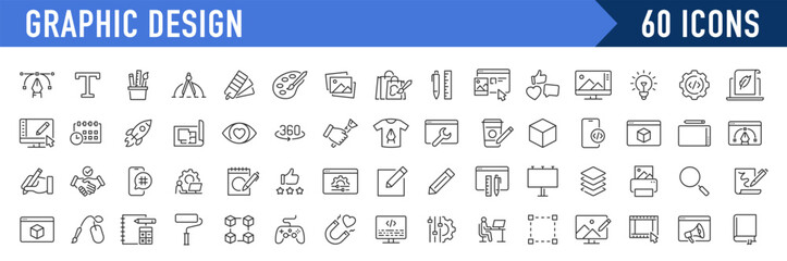 Poster - Graphic design web icons in line style. Icons for graphic designer, creative package, stationary, software, creativity, tools, drawing, collection. Vector illustration.