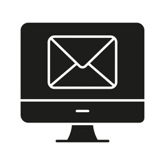 Fototapete - Computer With Email Envelope Solid Icon. Digital Communication, Online Messaging, And Email Notification Silhouette Symbol. Internet Connectivity. Isolated Vector Illustration