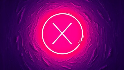 Poster - Glowing Neon Pink Circle Cross Symbol Abstract Purple Background Digital Art image