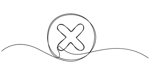 Poster - Long line cross icon. X. Continuous line. Vector illustration, Continuous one line drawing Wrong Mark, Continuous one line drawing Wrong Mark. Line Art wrong Marks Symbol. wrong mark continuous one.