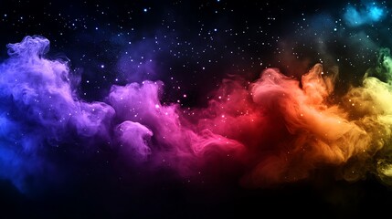Poster - Ethereal nebula cloud with scattered stars gradient color from purple to yellow perfect for backgrounds and overlays