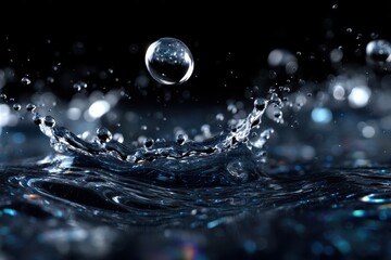 Poster - Droplet creates ripples in water against a dark background