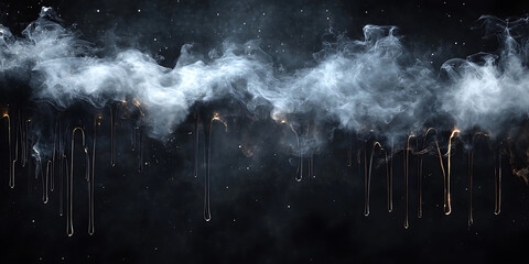 Poster - Ethereal white smoke against a dark backdrop with drips and tiny starry effects creating a magical atmosphere