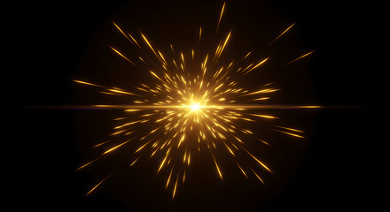 Poster - Dynamic lens flare light effect with glowing rays bursting from a central point. Abstract futuristic background for designs.