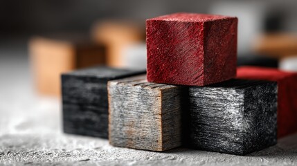 Poster - Abstract Composition of Stacked Wooden Cubes