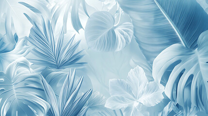 Poster - Exotic blue tropical leaves background soft botanical jungle foliage artistic style calming floral design