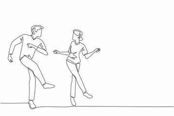 Poster - Continuous one line drawing married couple dancing on the dance floor. Dancing is not just about movement, but also about health. International Dance Day. Single line draw design vector illustration