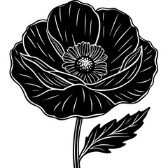 Poster - Photorealistic red poppy flower with delicate petals and stem