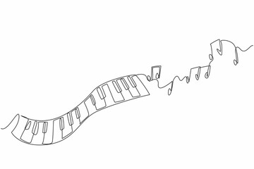 Poster - Single one line drawing wavy piano keys and some scales. A creative visualization. Different scales produce different rhythms. International Jazz Day. Continuous line design graphic illustration
