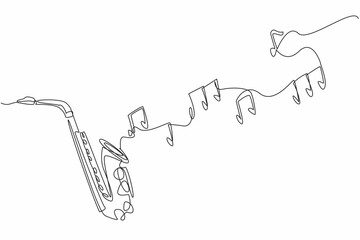 Poster - Continuous one line drawing some scales out of the saxophone. Soft rhythm. Soothing melody. Breathtaking performance. Instrument. International Jazz Day. Single line draw design vector illustration