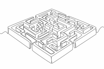 Poster - Continuous one line drawing wall labyrinth with several entrances and exits. Full of twists and turns. Calm the mind to find solution. World Labyrinth Day. Single line draw design vector illustration