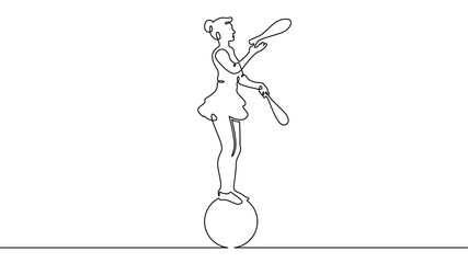 Poster - Continuous one line drawing circus artist. Circus. The juggler juggles. Circus performance. One continuous line isolated minimal illustration.Not AI.