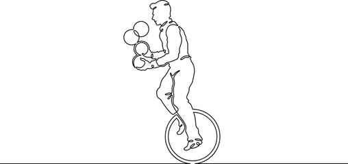 Poster - Continuous one line drawing circus artist. Circus. The juggler juggles. Circus performance. One continuous line isolated minimal illustration.Not AI.