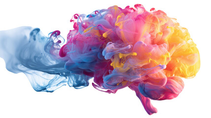 Poster - Colorful ink cloud explosion on a white background, showcasing vibrant swirling colors.