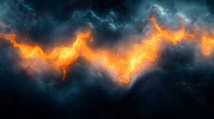 Poster - Fiery abstract cloudscape with dark blue background and glittering particles decorative design perfect for wallpapers or digital art projects