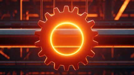 Poster - Illuminated Gear Symbol Representing Technology and Industrial Design in a Modern Setting