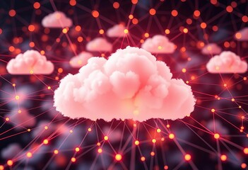 Poster - Abstract network of interconnected clouds, symbolizing data storage and cloud computing,   vector,   digital