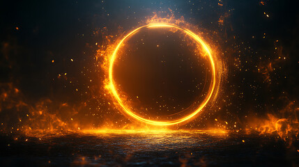 Poster - Fiery portal glowing circle frame with sparkles and dynamic lighting a mystical and energetic image for creative projects and visual effects
