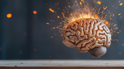 Poster - Creative visualization of a human brain with sparks symbolizing innovative thinking and idea generation in a modern artistic setting