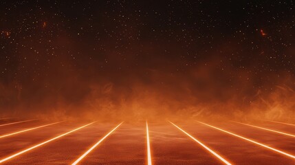 Poster - Futuristic Neon Landscape with Fog and Starry Night Sky in Darker Tones