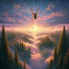 Spiders weave touching the ground