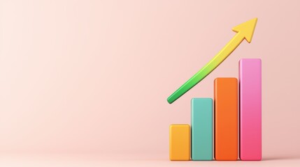 Poster - Colorful Bar Graph with Rising Arrow Against Light Background for Business Growth Concepts