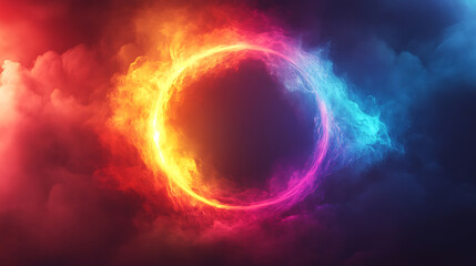 Poster - Fiery ring of energy vortex with cloud effects gradient colorful space background image