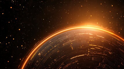 Poster - Abstract Digital Background with Glowing Planet Edge and Sparkling Stars in Cosmic Space