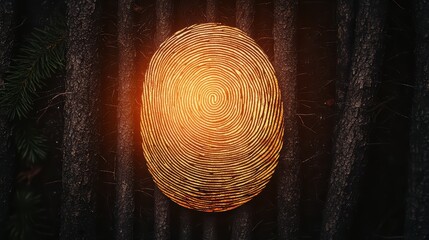 Poster - Unique Spiral Pattern Surrounded by Dark Wooden Logs on Ground with Warm Orange Glow