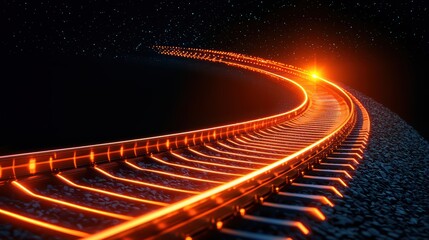 Poster - Glowing Train Tracks Under Night Sky with Stars and Soft Light Creating a Serene Atmosphere of Travel and Adventure