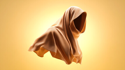 Poster - A soft orange fabric with a smooth texture hangs elegantly in the air, creating a sense of movement. The warm gradient background enhances the fabric's rich tone, exhibiting style and depth.