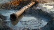 © AnisNajwa - Construction Site with Exposed Pipe and Waterlogged Ground