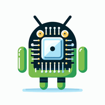 Stylized robot figure, presented as a graphic design,  incorporating a circuit board structure.  It is a digital illustration with a contemporary aesthetic.