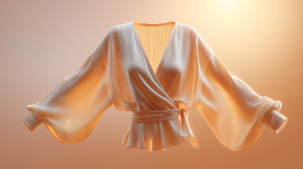 Poster - A flowing garment is displayed in a gentle light, highlighting its intricate fabric texture and elegant drapery. The soft glow enhances the garment's design while creating a warm atmosphere.