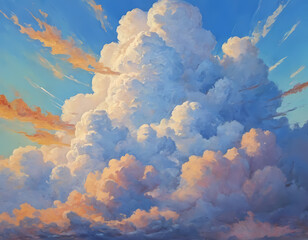 Poster - A stunning display of dramatic clouds fills the sky with vibrant hues as the sun sets. The artwork captures the essence of natures beauty in a calm, serene setting Generative AI