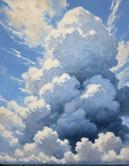 Poster - Majestic clouds swirl in a brilliant sky, casting shadows and light while creating a breathtaking spectacle that captivates the viewers imagination Generative AI